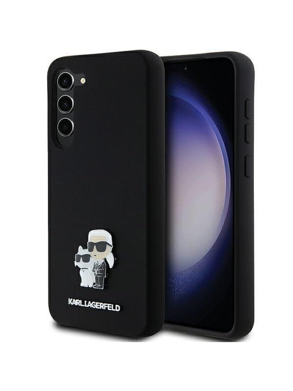 Hülle für Samsung Galaxy S23+ S916, Karl Lagerfeld, Silikon Karl & Choupette Metal, Schwarz
