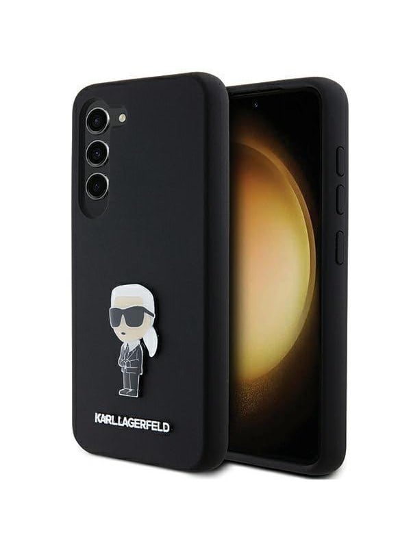 Hülle für Samsung Galaxy S23+ S916, Karl Lagerfeld, Silicone Ikonik Karl Metal, Schwarz