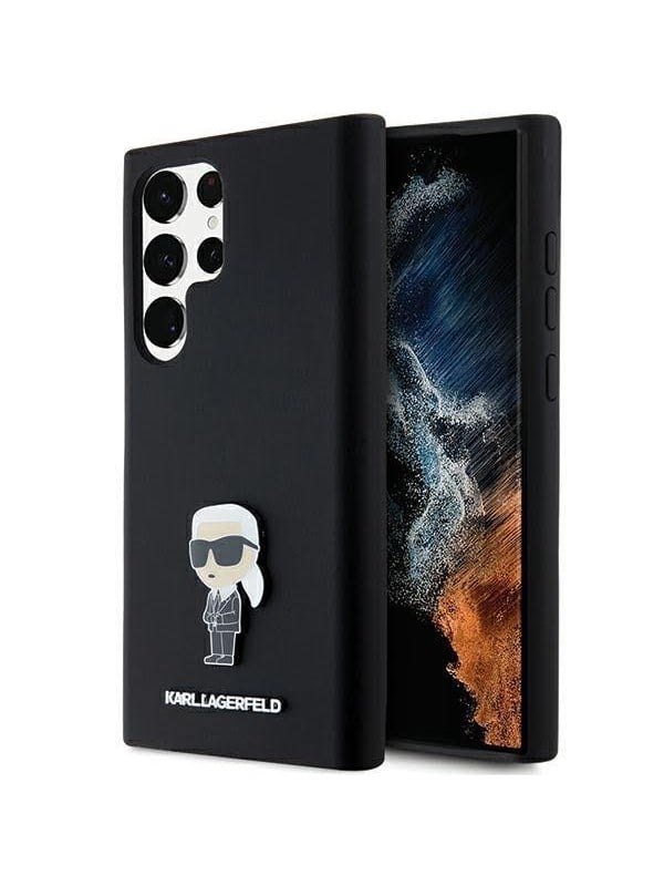 Hülle für Samsung Galaxy S23 Ultra S918, Karl Lagerfeld, Silicone Ikonik Karl Metal, Schwarz