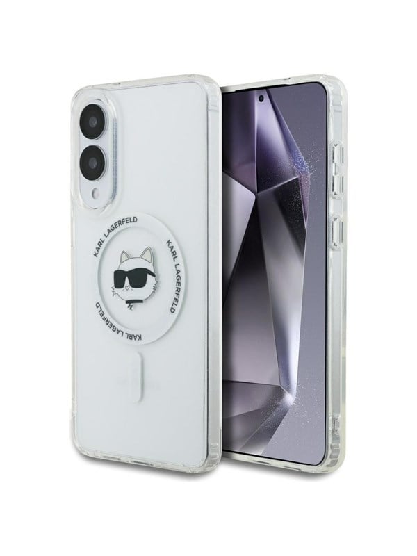 Karl Lagerfeld Button Choupette Head Printed Logo MagSafe Case for Samsung Galaxy S25 Edge - White