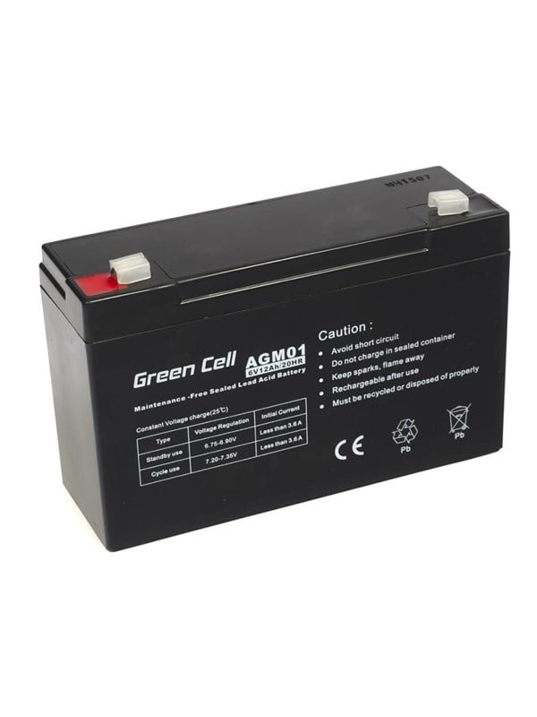 Green Cell AGM01 - 6V 12Ah VRLA Battery AGM Maintenance-Free