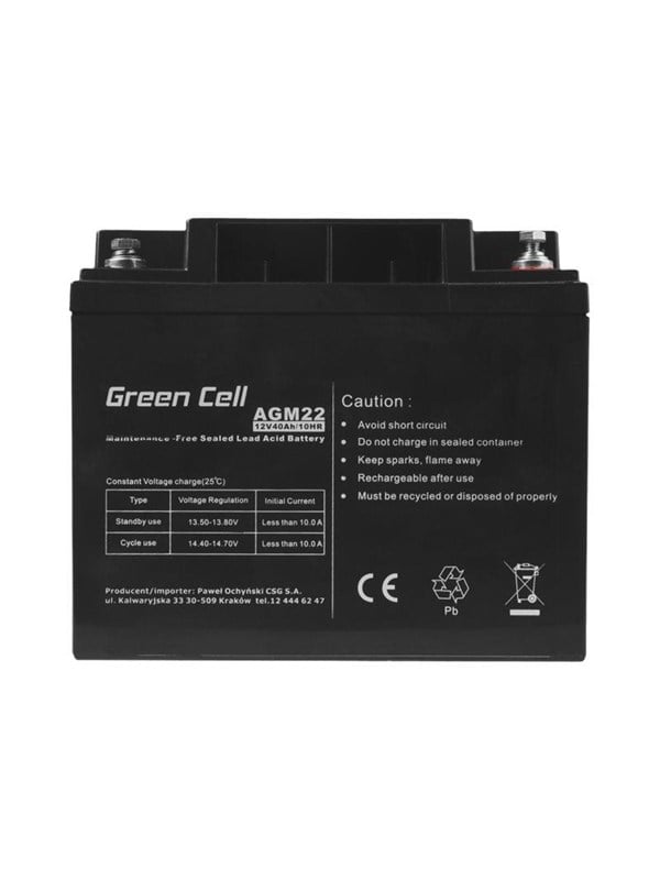 Green Cell AGM22 - 12V 40Ah VRLA Battery  AGM  Maintenance-Free