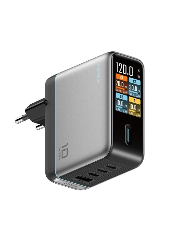 Netzteil mit USB-C-Kabel Cuktech AD1204U Display, 120W, 6A, 1 x USB-A - 2 x USB-C, Silber