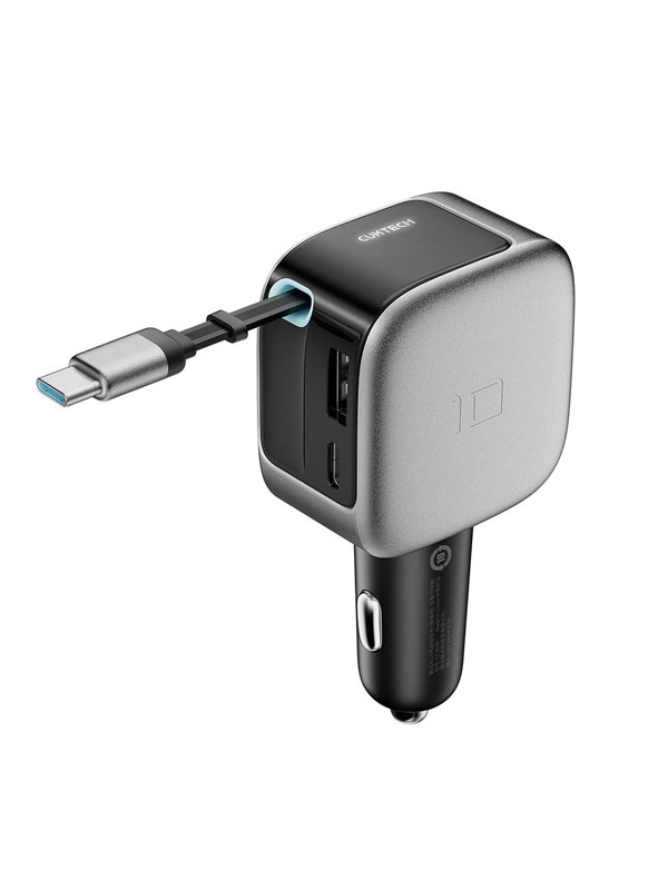 Auto-Ladegerät mit USB-C-Kabel Cuktech CC903P Display, 100W, 5A, 1 x USB-A - 1 x USB-C, Grau