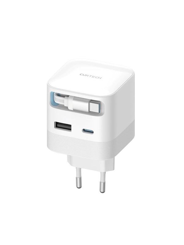 CUKTECH AD653W 67W GaN 2x USB-C  USB-A Wall Charger with 70cm Retractable USB-C Cable - White