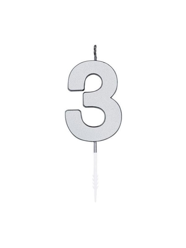 Globos Cake Candle 45cm Metallic Silver no 3