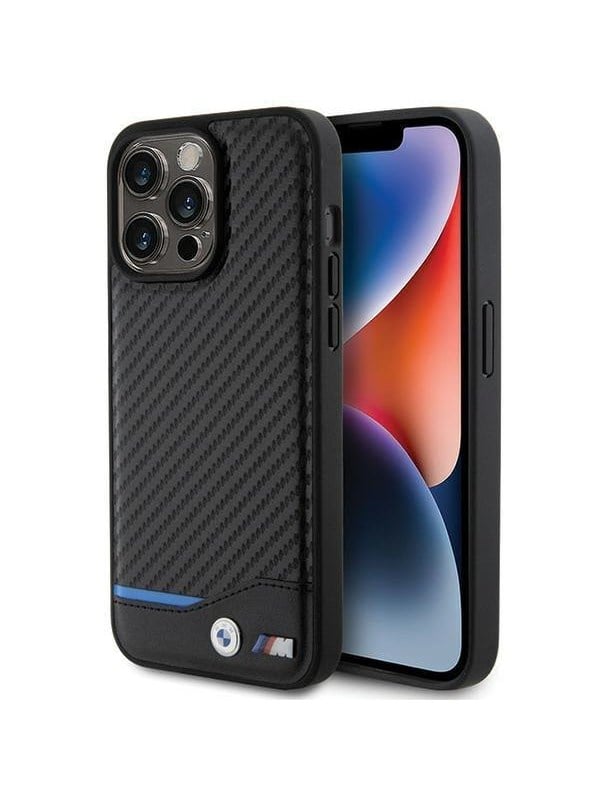 BMW Leather Carbon Case for iPhone 15 Pro Max - Black
