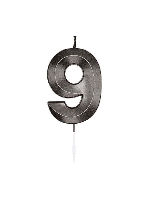 Globos Cake Candle 6cm Metallic Black no 9