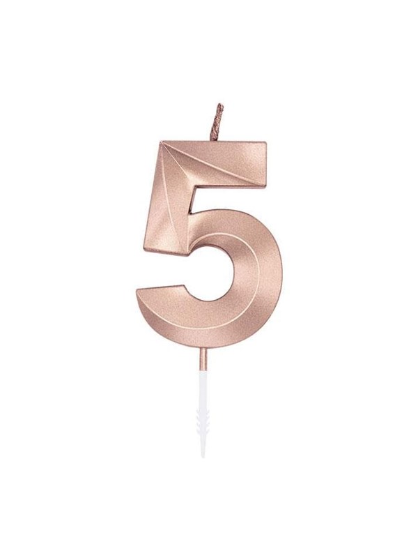 Globos Cake Candle 6cm Metallic Rose Gold no 5
