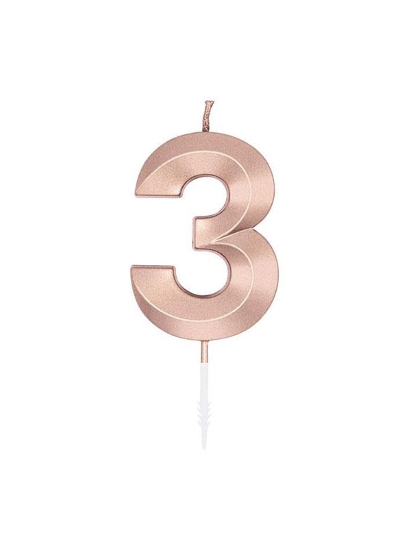 Globos Cake Candle 6cm Metallic Rose Gold no 3