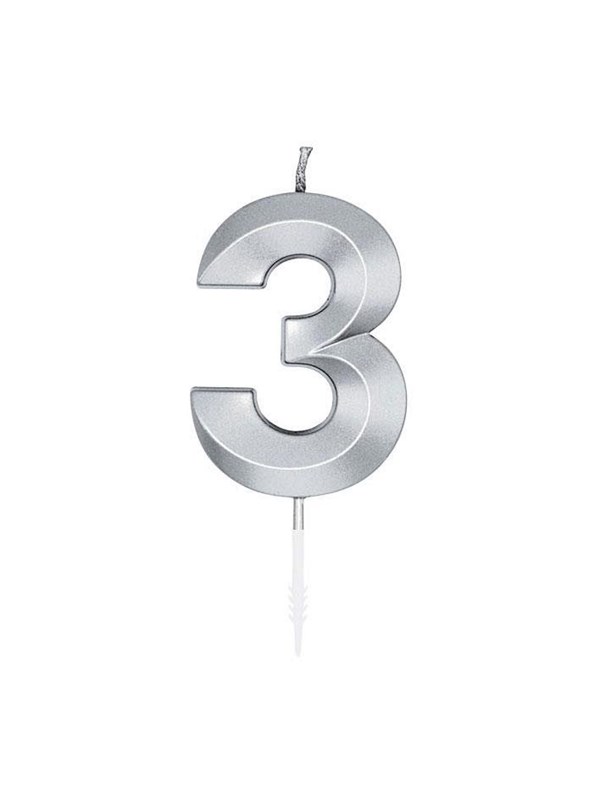 Globos Cake Candle 6cm Metallic Silver no3