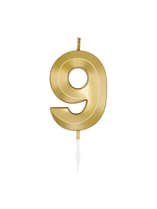 Globos Cake Candle 6cm Metallic Gold no 9