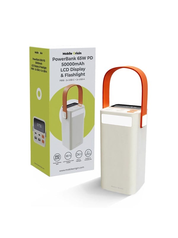 Mobile Origin PB18 PowerBank 65W PD LCD Display  Flashlight - 50000 mAh