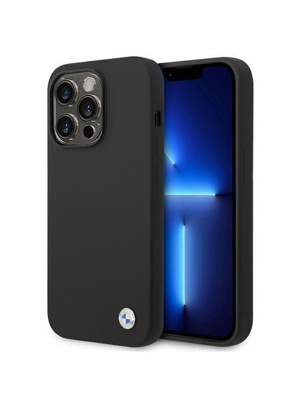 BMW Silicone Metal Logo Case for iPhone 14 Pro Max - Black