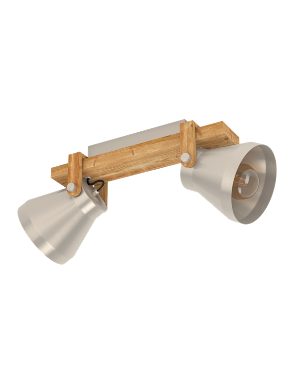Deckenlampe Cawton rustikale Deckenleuchte mit 2 schwenkbaren Spots Wohnzimmerlampe aus geflammtem Holz und Metall in Stahlfarben Deckenspot mit