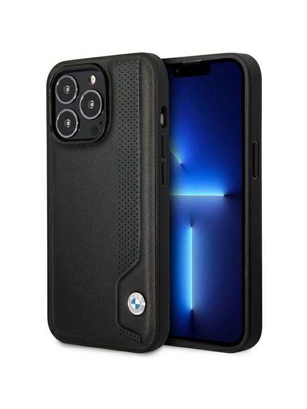 BMW BMHCP14L22RBDK iPhone 14 Pro 61 blackblack hardcase Leather Blue Dots