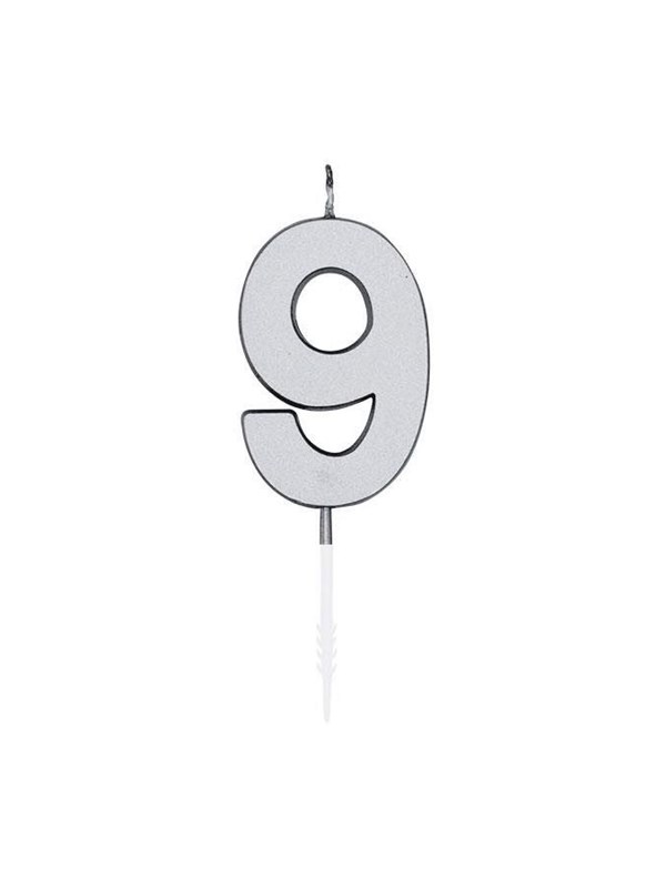 Globos Cake Candle 45cm Metallic Silver no 9