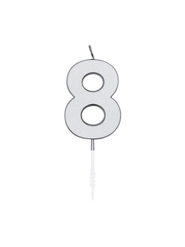 Globos Cake Candle 45cm Metallic Silver no 8