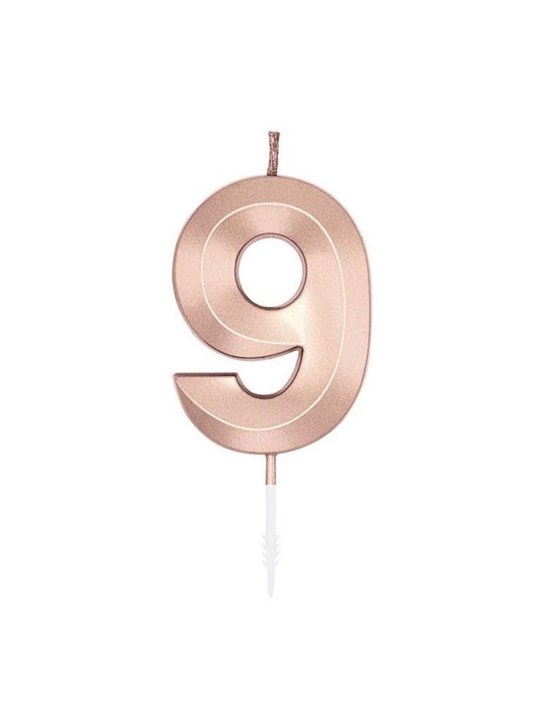 Globos Cake Candle 6cm Metallic Rose Gold no 9
