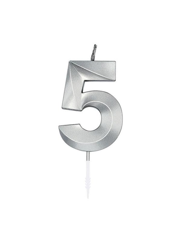 Globos Cake Candle 6cm Metallic Silver no5