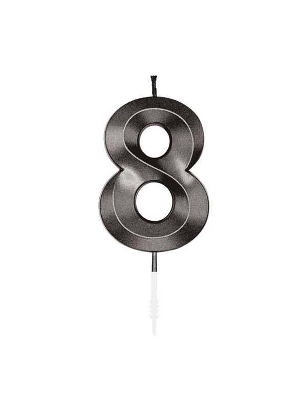 Globos Cake candle 6cm Metallic Black no 8