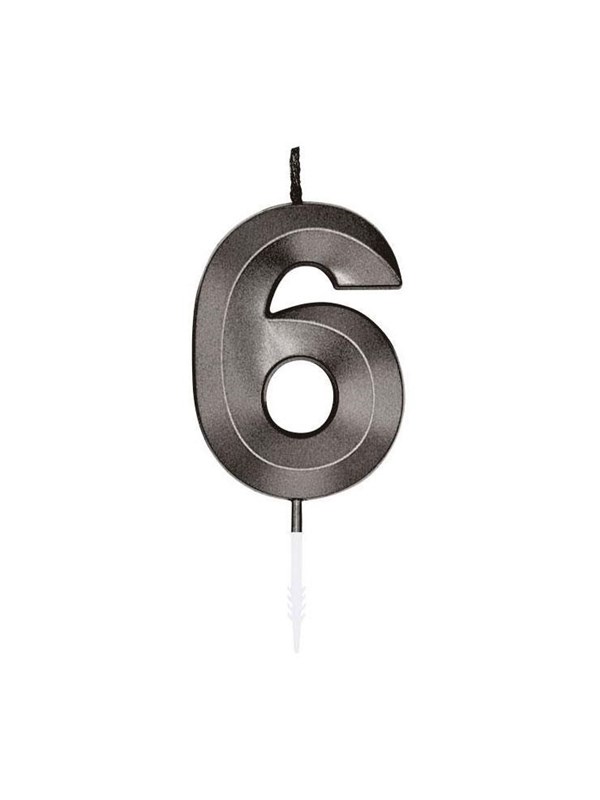 Globos Cake candle 6cm Metallic Black no 6