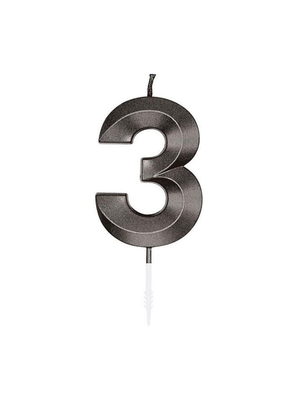 Globos Cake Candle 6cm Metallic Black no 3