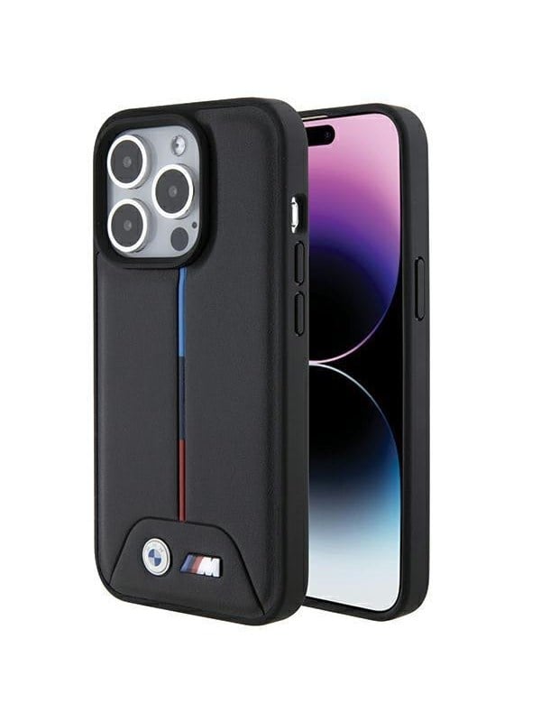 BMW Quilted Tricolor iPhone 15 Pro Case - Black