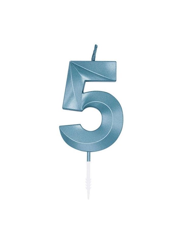 Globos Cake Candle 6cm Metallic Light Blue no 5