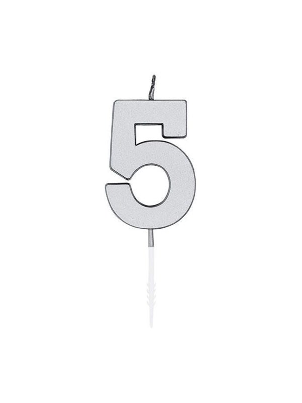 Globos Cake Candle 45cm Metallic Silver no 5