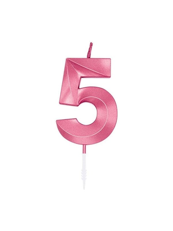 Globos Cake Candle 6cm Metallic Light Pink no 5