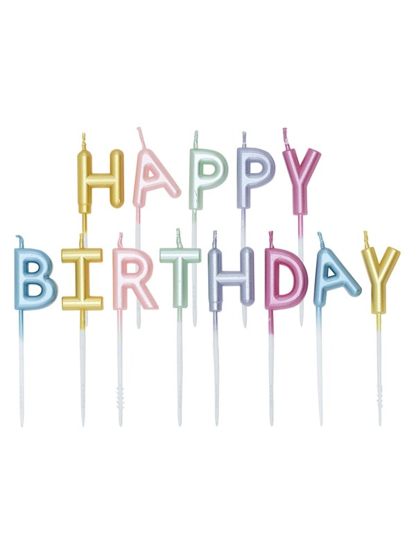 Globos Cake Candle Set Happy Birthday Pastel Colors