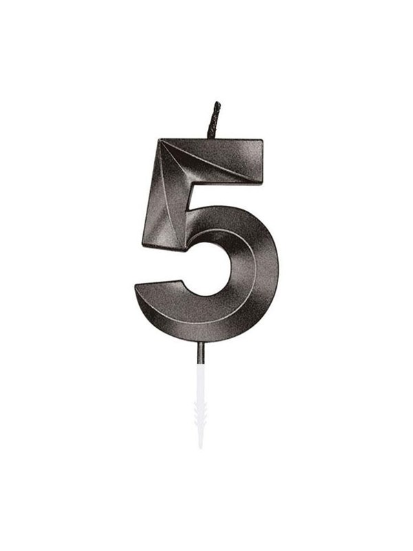 Globos Cake Candle 6cm Metallic Black no 5