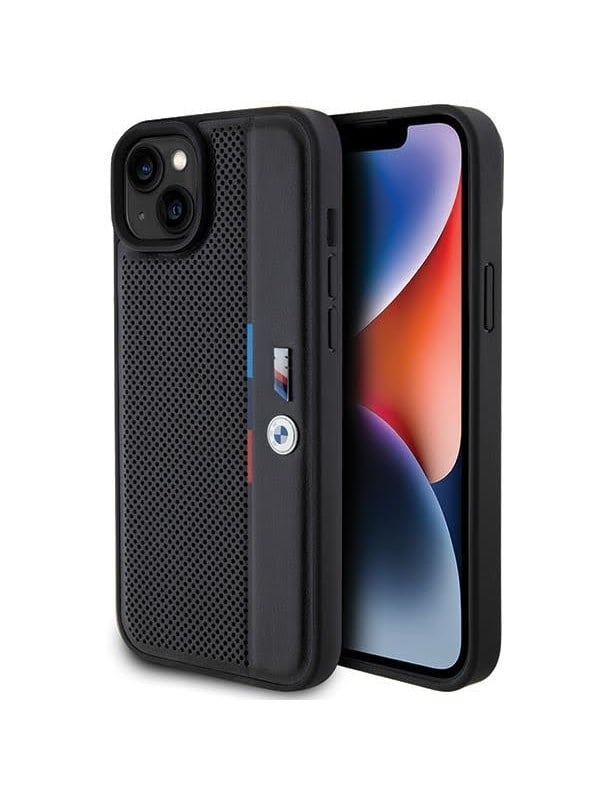 BMW Perforated Tricolor Line case for iPhone 15 Plus  14 Plus - black