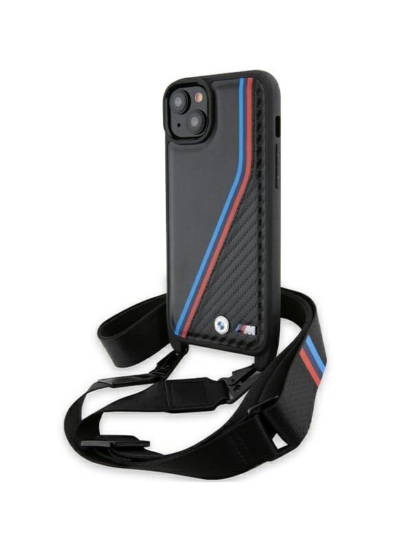 BMW M Edition Carbon Tricolor Lines  Strap case for iPhone 15  14  13 - black