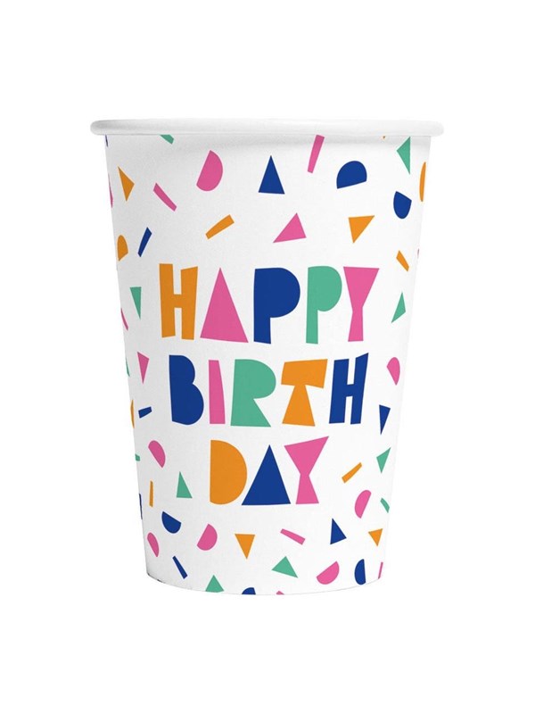 Globos Happy Birthday Paper Cups 210ml - 8 pcs