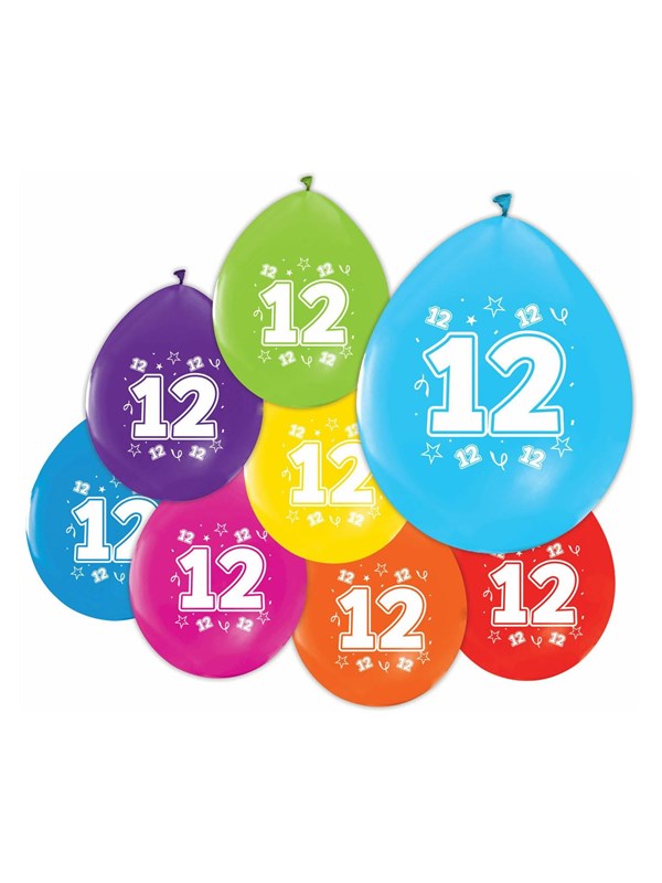 Globos Balloons 2-sided Printed Number 12 8 pcs