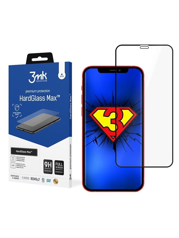 3mk Displayschutzfolie kompatibel mit Apple iPhone 12 Pro Max Black HardGlass Max