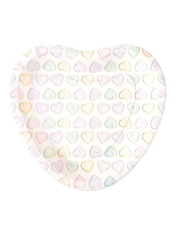 Globos Paper Plates 23cm Heart-Shaped Watercolors Hearts - 8 pcs