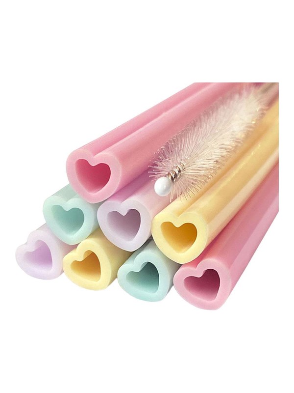 Globos Reusable Silicone Straws Watercolors Hearts - 8 pcs