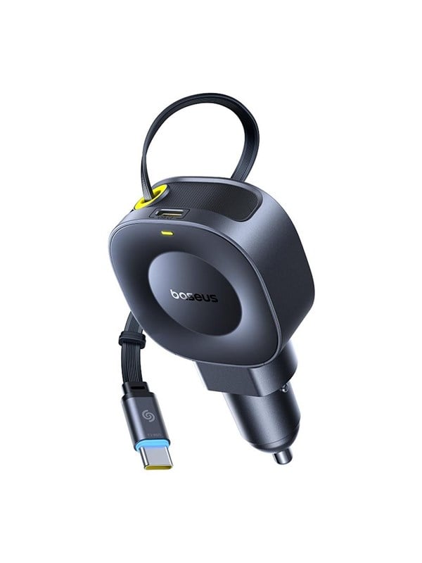 Baseus PrimeTrip VR2 45W + 45W Car Charger with Retractable USB-C Cable - Black