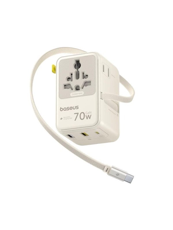 Netzteil mit USB-C-Kabel Baseus Travel EnerCore CG11, 70W, 2 x Steckdose - 1 x USB-C - 2 x USB-A, Weiß E0307E01