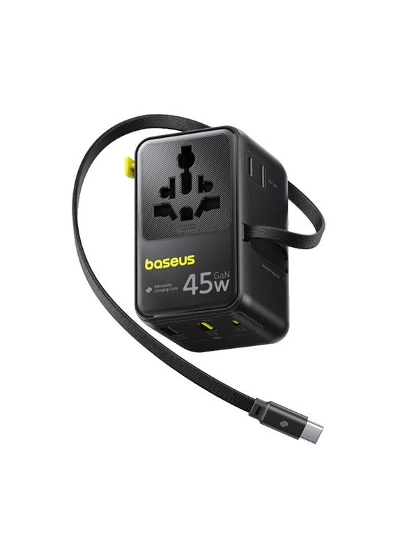 Netzteil mit USB-C-Kabel Baseus Travel PicoGo AG11, 45W, 2 x Steckdose - 1 x USB-C - 2 x USB-A, Schwarz E0307F00