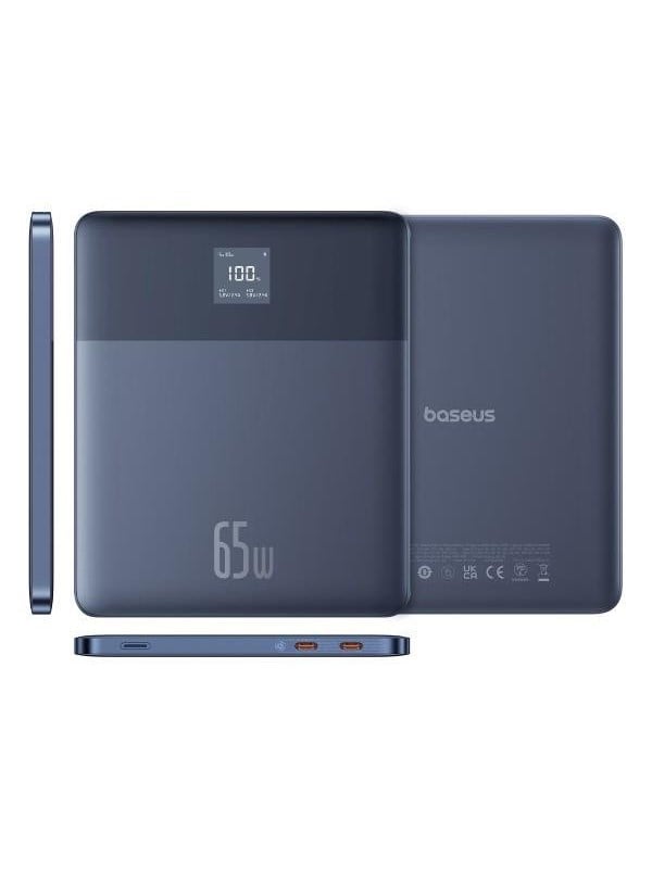 Baseus Blade2 externer Schnellladeakku für Laptops mit intelligenter Digitalanzeige 12000 mAh, 65 W Blau (mit Baseus Schnellladekabel USB Typ-C auf Typ-C 100 W (20 V/5 A) von 50 cm Weiß)