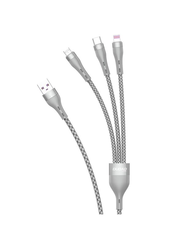 Dudao L20X 3in1 USB cable - Lightning  microUSB  USB Type C 65W 12m - Gray