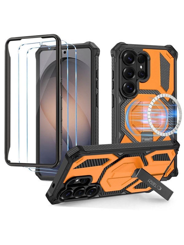 Tech-Protect MagBlast MagSafe Case  Tempered Glass 2-Pack for Samsung Galaxy S26 Ultra - Black and Orange