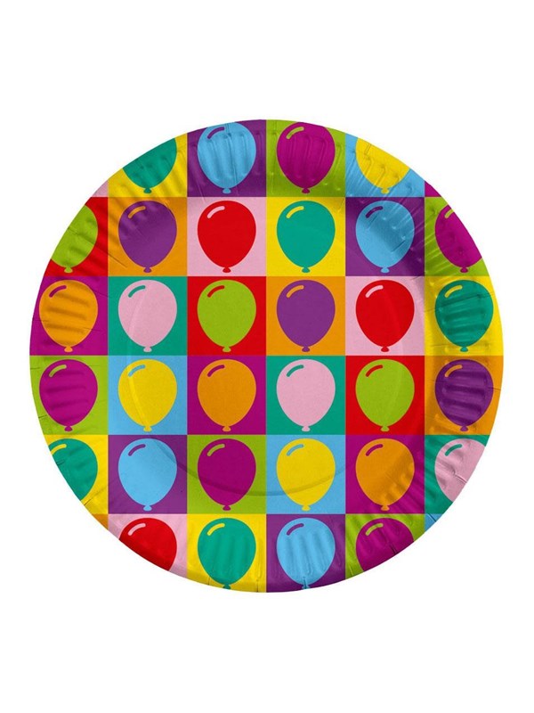 Globos Paper Plates 23cm Pop Party - 8 pcs
