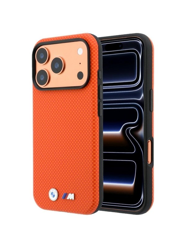 BMW M Quadrille Kevlar Metal Logo MagSafe Case for iPhone 17 Pro Max / 18 Pro Max - Orange