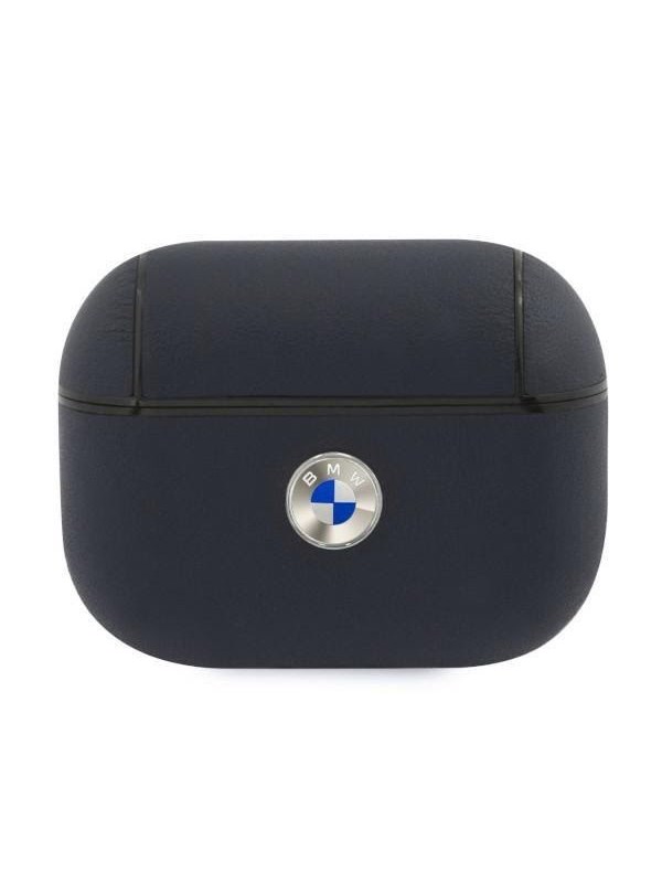 BMW Genuine Leather Silver Logo AirPods Pro Case - Navy Blue