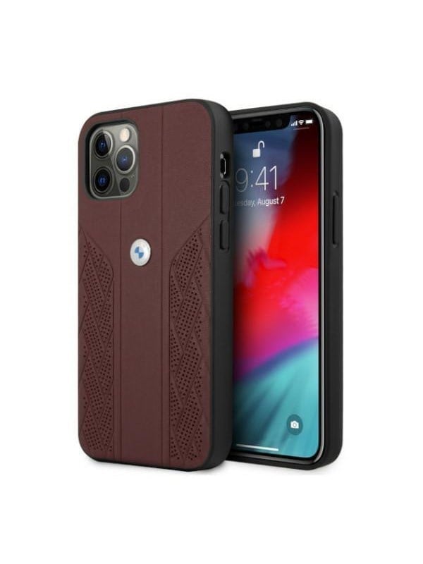 BMW Leather Curve Perforate Case for iPhone 12 Pro Max - Red
